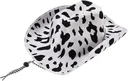 [OATIPHO] Cow Pattern Milk Cowboy Hat Wide Brim Sun Hat for Women Men for Parties Carnivals Celebrations White