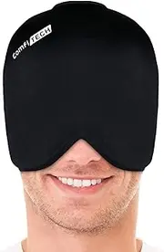 Headache Relief Hat Migraine Cap, Wearable Migraine Mask Ice Head Wrap for Tension Headache, Puffy Eyes, Sinus Headache & Stress Relief Gel Cold Compress Black (XL)