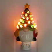 6”H Ceramic Christmas Gnome Tree with Star Night Light with Multi-Color Bulbs