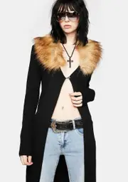 [Edikted] Long Faux Fur Knitted Cardigan