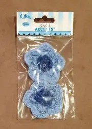 Offray Blue Crochet/Beaded Sew-On Flower Accents 2 Pieces / Pack