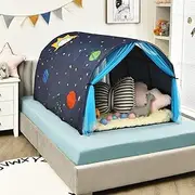 HONEY JOY Kids Play Tent, Portable Bed Tent for Children w/Double Mesh Curtain, Carrying Bag, Bed Tunnel Tent Playhouse for Bedroom, Living Room, Indoor Games, Sleeping Play Tents for Boys Girls, Blue