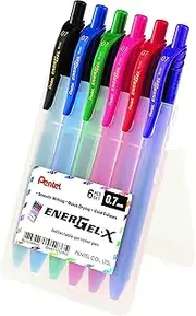 Pentel Energel-X Liquid Gel Pen 0.7mm Hard Case Wallet of 6 Assorted Colours, 1 Wallet (BL107-6AST1)