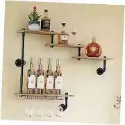 Wine Rack Wall Mounted with 4 Stem Glass Holder,Industria Floating Wine Pipe