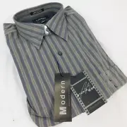 Studio Bill Blass Men Gray Striped Shirt Velveteen Sz L