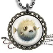 Sea Life Puffer Fish Kids Bottle Cap Necklace with Chain Photo Jewelry Gifts