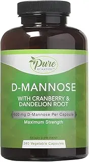 Pure By Nature D-Mannose with Cranberry and Dandelion Root Capsules, 240 Count