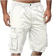 [Generic] Mens Cargo Shorts Drawstring Elastic Waist Pants Stretch Lightweight Work Shorts 2025 Casual Summer Hiking Pants, White-c, Medium