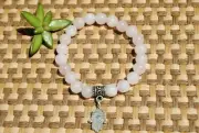 Rose Quart Bracelet + Hamsa Hand Charm ~ Natural 8mm Gemstone Beads ~ Chakra