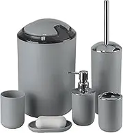 Bathroom Accessories Set 6 Piece - Trash Can, Toothbrush Holder, Toothbrush Cup, Soap Dispenser, Soap Dish, Toilet Brush Holder - Modern Bathroom Decor Set Brand: croch