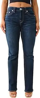 [True Religion] Women's Becca Mid Rise Bootcut Crystal Flap - Single Needle Stitching Peak Spot Jeans Pant