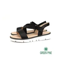 在飛比找momo購物網優惠-【GREEN PINE】嚴選牛皮斜帶造型輕量涼鞋黑色(003