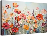 Flower Wall Art for Living Room Colorful Daisy Poppy Floral Canvas Pictures Spring Red Orange Wildflower Scenic Painting Poster Nature Framed Artwork for Office Bedroom Bathroom Home Decoration 20x30"