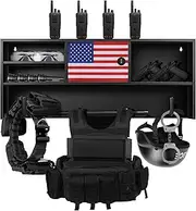 Police Gear Rack Wall-Mounted with Lock Safe,Heavy Duty Metal Tactical Gear Rack Includes 2 Patriotic Flags,Ideal for Law Enforcement Equipment Storage
