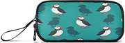 RPLIFE Cartoon Puffins Teal Pencils Case, Canvas Pencil Pouch, Durable Pencil Pouch