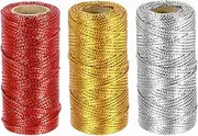 uxcell 3 Roll 1.5mm Metallic String, 16 Ply Decorative Metallic Bakers Twine Thread Cord Rope for Gift Wrapping DIY Crafts Making Decor, Gold Tone/Silver Tone/Red, 164Yards Total