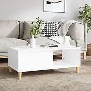 Scandinavian Coffee Table White 90x50x36.5 cm - Engineered Wood with Solid Eucalyptus Wood Legs