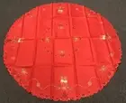Red Christmas Embroidered 70" Round Thick Fabric Embroidery Tablecloth 8 Napkins