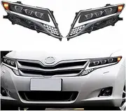 2x Headlight Assembly Compatible For Toyota Venza 2009-2013 LED DRL Sequential Turn Signal Light Lamp Low High Beam Lens
