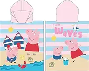 Peppa Pig Hooded Towel Poncho | Super Soft Feel, Waves Design | Swimming Changing Robe Perfect The Home, Bath & Beach, Multicoloured, 115 x 50 cm