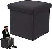 Ottoman Storage Box Linen Foldable Footstool Seat Foot Rest Stool for Kids Toys Bedroom Hallway Living Room Black Foot Stool Living Room Ottoman Stool Foot Stools