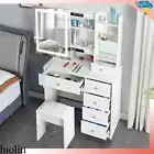 Dressing Table Stool Set w/ LED Lighted Makeup Vanity Mirror Storage Drawers