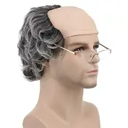 Short Curly Fits Old Man Bald Cap Gray Mad Scientist Carnival Cosplay Wig Anime Costume Party Wig