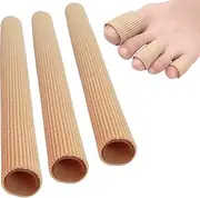 3Pack Toe Tubes Sleeves Cushions Protector, Finger Toe Separator Cap, Fabric with Gel Lining for Bunion, Hammer Toe, Callus, Corn, Blister