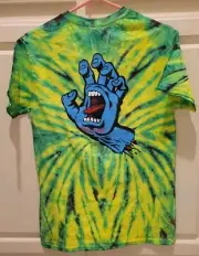 Santa Cruz Skateboard Mens Small New Tye Die T Shirt Yellow Green NWT Tee See**