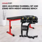 Powertrain 48KG Adjustable Dumbbell Set (Gold) & Stand Height-Variable Bench