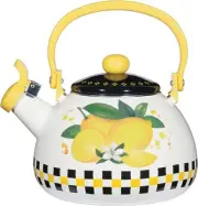Whistling Tea Kettle for Stove Top Lemon Decor Enamel on Steel