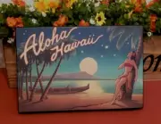 Vintage Art "Aloha Hawaii" Full Moon Over Diamond Head By Kerne Erickson Canvas