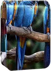 Travel Lipstick Organizer Case,Lipstick Case Portable Makeup Bag with Mirror,Blue Parrot Bird Tropical