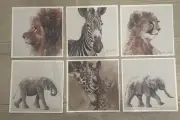 6 Unframed Safari Zoo Nursery Prints 5 X 5 Watercolor