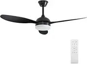 Krear 52" Ceiling Fan with Remote Control, ABS Ceiling Fans with 3 Blades LED Light, 6 Speed DC Motor, Indoor Outdoor Ceiling Fan for Patio, Bedroom, Living Room, Office, Black