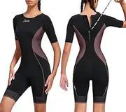 [Santic] Triathlon Suit for Women Short Sleeve Padded Trisuit Quick-Dry for Swim Bike Run