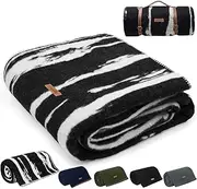 Molithe 100% Wool Blanket, 62" x 86", Warm, Thick, Washable, Military Wool Blanket, Great for Camping, Outdoors, Sporting Events, Survival Kits,Black White Striped