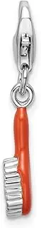 [JewelryWeb] 925 Sterling Silver Solid Polished Fancy Lobster Closure Orange Enameled Hair Brush With-Lobster Clasp Charm Pendant Necklace 28x5mm