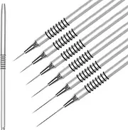 6pcs Nail Brushes for Nail Art, UV Gel Polish Painting Metal Handle, Nail Art Brushes Set Tool for Long Lines, Thin Details, Fine Drawing (Silver)