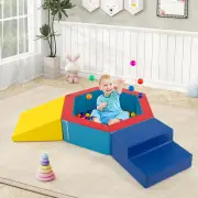 Costway3-Piece Baby Foam Climbing Blocks with Ball Pit and 100 Colorful Ocean Balls-Multicolour