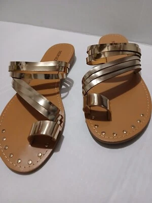 Merozzi Open Toes Flat Color Gold Sandals Size 10
