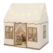 Kids Play Castle Tent Large Playhouse Toys Gifts w/ Star Lights Washable Mat Coffee