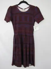 LuLaRoe Amelia Dress Size XS Maroon Red Blue Geometric Shapes Pattern New Unicor