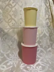 Tupperware Vintage Decorator Canister Set of 3 White Servalier Seal Pastels