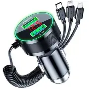 Fast Charger Car Adapter Dual USB PD Type-C Charging For iPhone Samsung w/Cable (for: Fiat)