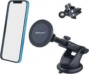 PROfezzion Magnetic Car Mount Holder Suction Cup & Vent Clip Combo for iPhone 15 14 13 12 Pro Max Plus on Car Dash, Windshield or Vent [MagSafe Ring Included for Regular Case User]