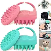 2pcs Shampoo Brush Scalp Massager With Body Brush Attachment,Soft Silicone Bristles For hair wash with Body Brush Attachment that Removes Dandruff And stimulate Hair Growth Green Pink
