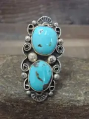 Navajo Adjustable Sterling Silver Turquoise Ring Size 11 to 12 - Albert Cleve...