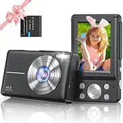 Digital Camera 1080P 44MP with 2.4" LCD Display, Anti Shake, 16X Digital Zoom Vlogging Camera for Children, Teenagers, 2 Batteries (No card)