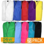 20 x Unisex Staff Identity Work Tricot Coloured Warehouse Vests - 10 Colors 6HFV